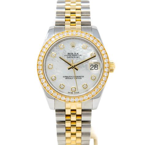 rolex datejust 31 gold mother of pearl dial|Rolex Datejust 36 with diamonds.